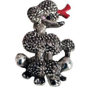 Vintage Marcasite Style Enamel Unmarked Poodle Brooch